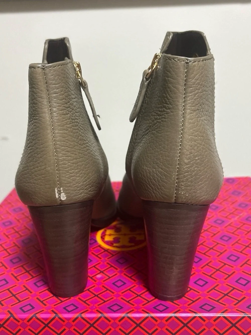 Tory Burch Olive Green Leather Block Heel Booties
